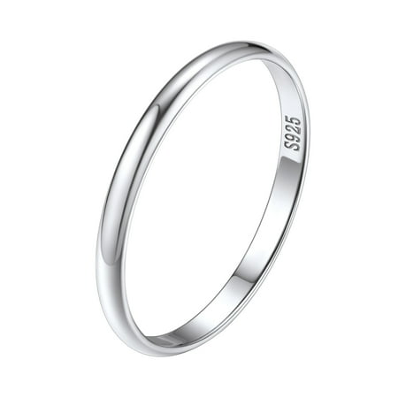 Silvora 925 Sterling Silver Rings for Women Men, 2mm Eternity Wedding Engagement Ring Polished Stackable Band Ring Jewelry Gift, Size 7