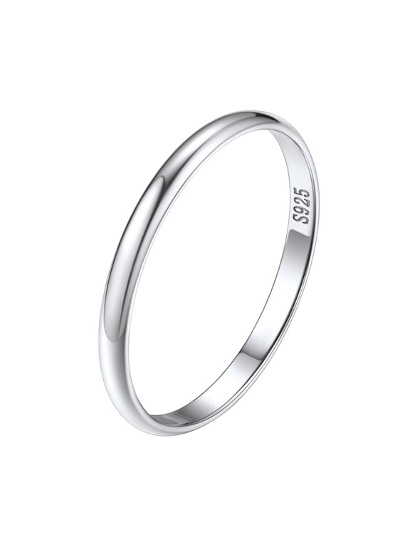 925 Sterling Silver Rings for Women Men, 2mm Eternity Wedding Engagement Ring Polished Stackable Band Ring Jewelry Gift, Size 7