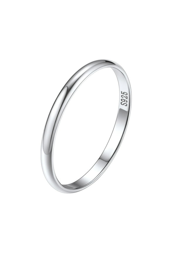 925 Sterling Silver Rings for Women Men, 2mm Eternity Wedding Engagement Ring Polished Stackable Band Ring Jewelry Gift, Size 8