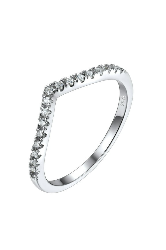 925 Sterling Silver Wedding Band for Women Wishbone Ring with Cubic Zirconia Mother's Day Christmas Jewelry Gift Size 10
