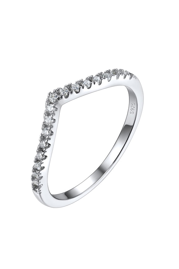925 Sterling Silver Wedding Band for Women Wishbone Ring with Cubic Zirconia Mother's Day Christmas Jewelry Gift Size 4