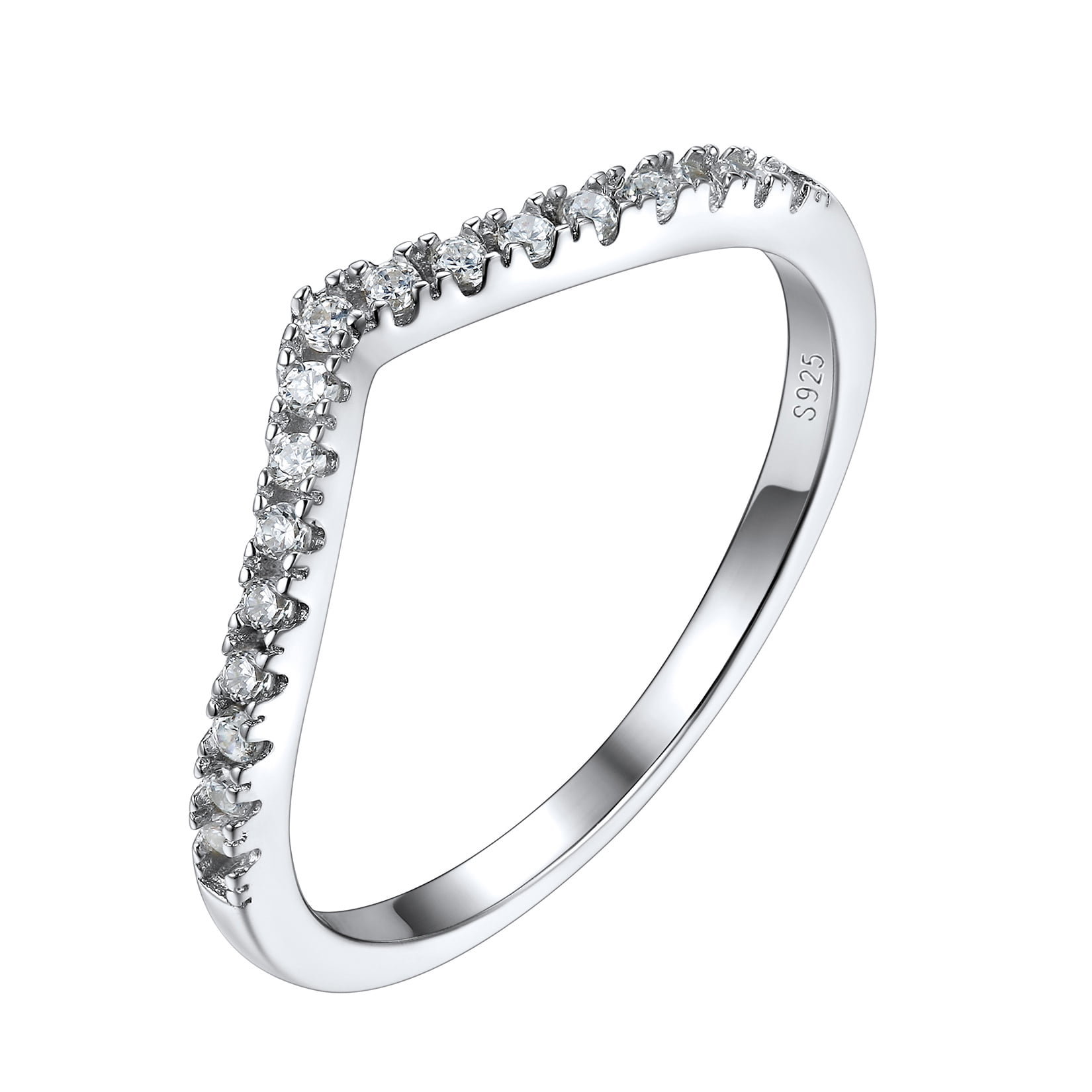 The Coupon deal of  Silvora 925 Sterling Silver CZ Set Wedding Band, V Shape Ring, Hypoallergenic, Size 8