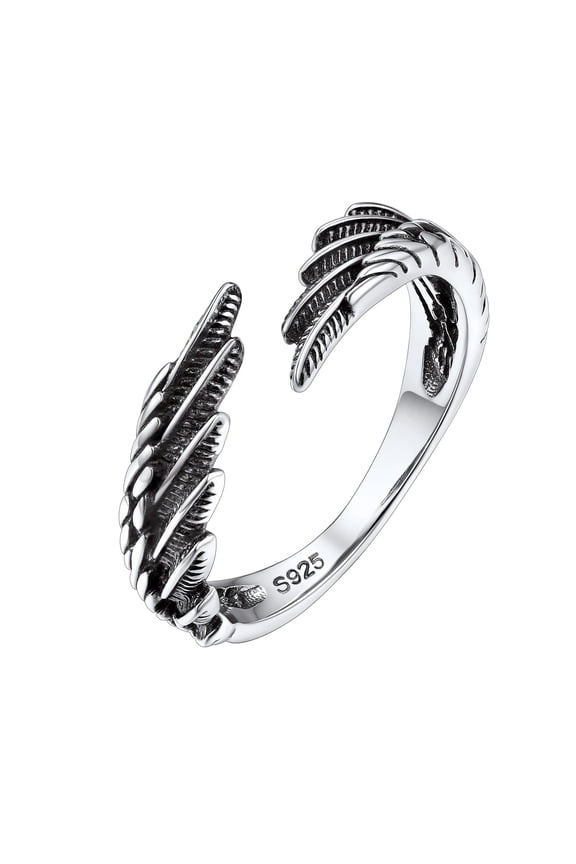 Adjustable Angel Wings Open Rings for Men Women Hypoallergenic Sterling Silver Ring Statement Stacking Finger Jewelry Gift