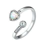Silvora Adjustable Heart Opal Ring Sterling Silver Open Rings for Women Girls October Birthstone Jewelry Gift for Birthday Mother's Day