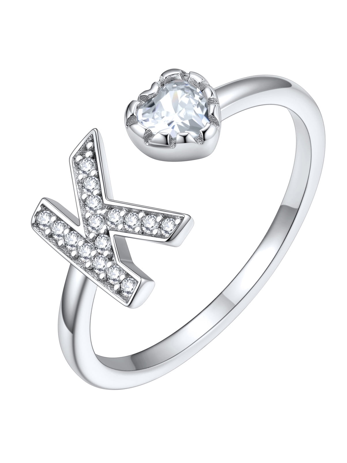 Silvora Sterling Silver Initial Heart Engagement Ring for Women Cubic ...