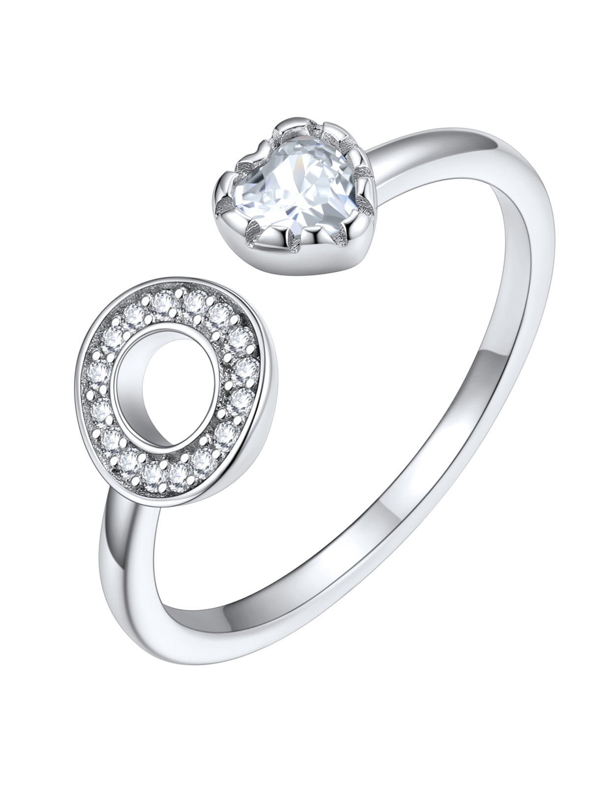 Silvora Sterling Silver Initial Heart Engagement Ring for Women Cubic ...