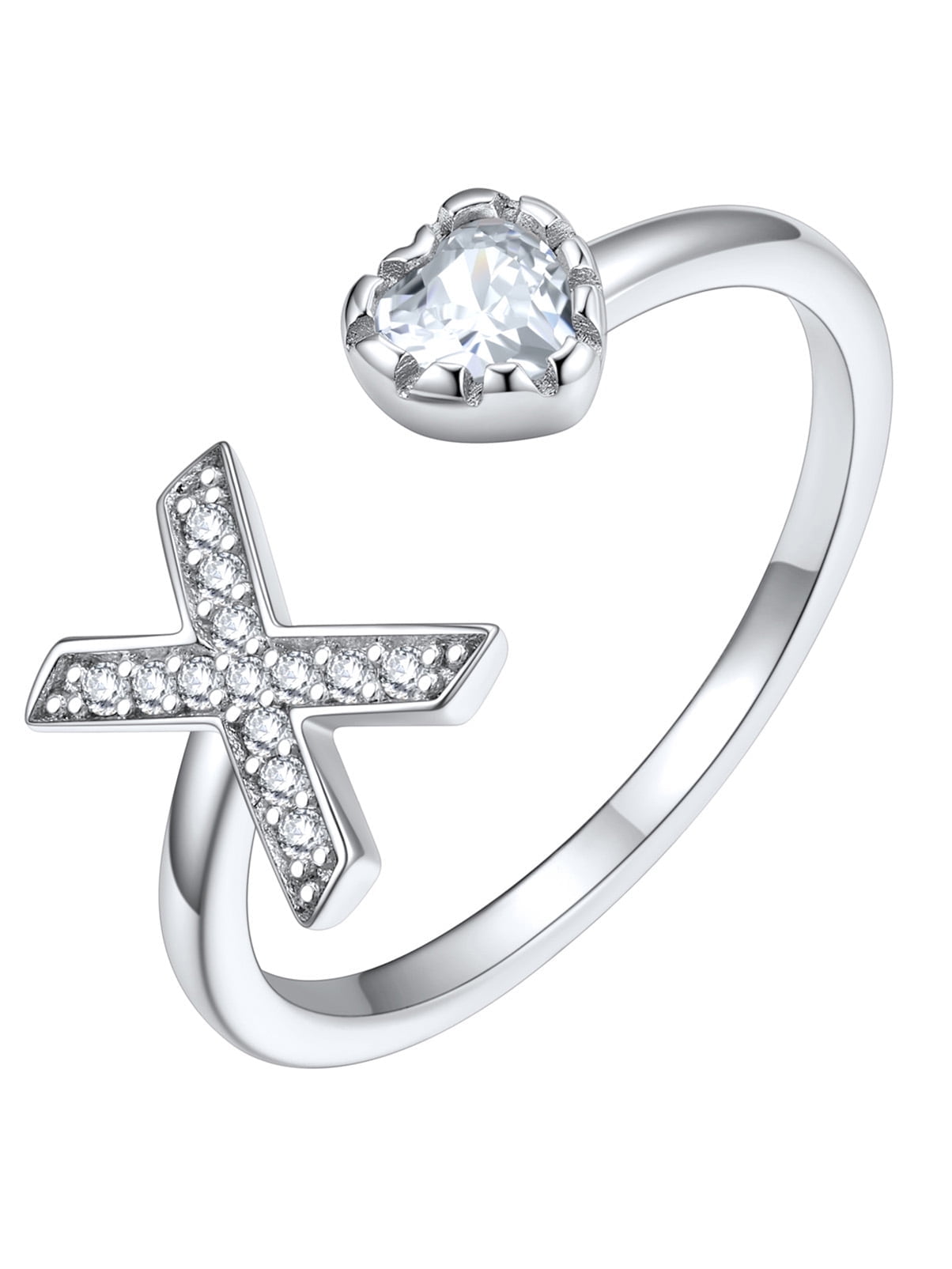 Silvora Adjustable Sterling Silver Rings for Women Girlfriend, X Letter ...