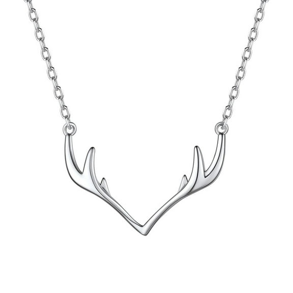 Silvora Silver Necklaces for Women Vintage Antler Deer Shape Pendant Necklace Dainty Ladies Trendy Jewelry Mother's Day, Christmas, Valentines Day, Birthday Gifts