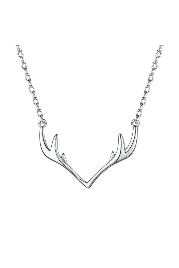 Silver Necklaces for Women Vintage Antler Deer Shape Pendant Necklace Dainty Ladies Trendy Jewelry Mother's Day, Christmas, Valentines Day, Birthday Gifts