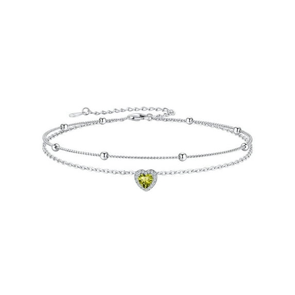 Silvora Birthstone Anklets for Women Sterling Silver Layered Waterproof Ankle Bracelets Dainty Beaded Chain Adjustable Anklet Heart Gemstone Summer Trendy Jewelry Birthday/Mothers Gift, August