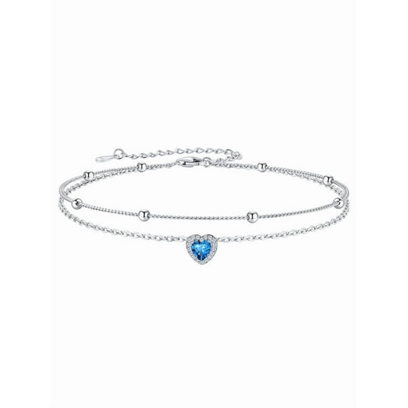 Silvora Birthstone Anklets for Women Sterling Silver Layered Waterproof Ankle Bracelets Dainty Beaded Chain Adjustable Anklet Heart Gemstone Summer Trendy Jewelry Birthday/Mothers Gift, December