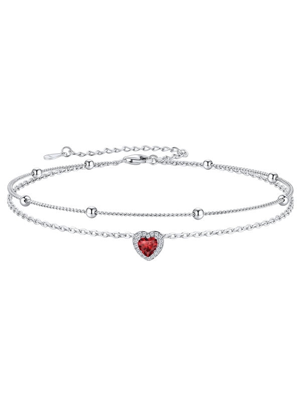 Silvora Birthstone Anklets for Women Sterling Silver Layered Waterproof Ankle Bracelets Dainty Beaded Chain Adjustable Anklet Heart Gemstone Summer Trendy Jewelry Birthday/Mothers Gift, January