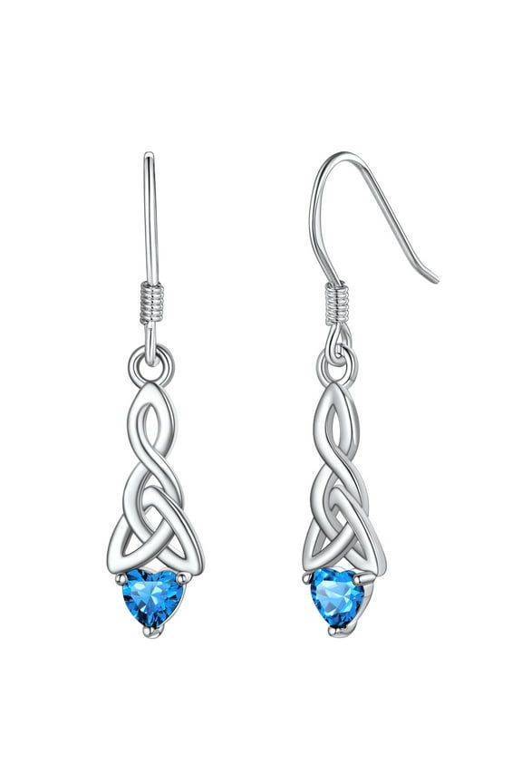 Birthstone Dangle Earrings for Women Vintage Celtic Knot Sterling Silver Drop Earrings December Birthday Jewelry Gift