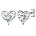 thumbnail image 1 of Silvora Dainty Birthstone Earrings for Women Sterling Silver Inifinity Heart Stud Earring Birthday Christmas Valentines Jewelry Gift, Synthetic White Diamond, 1 of 7