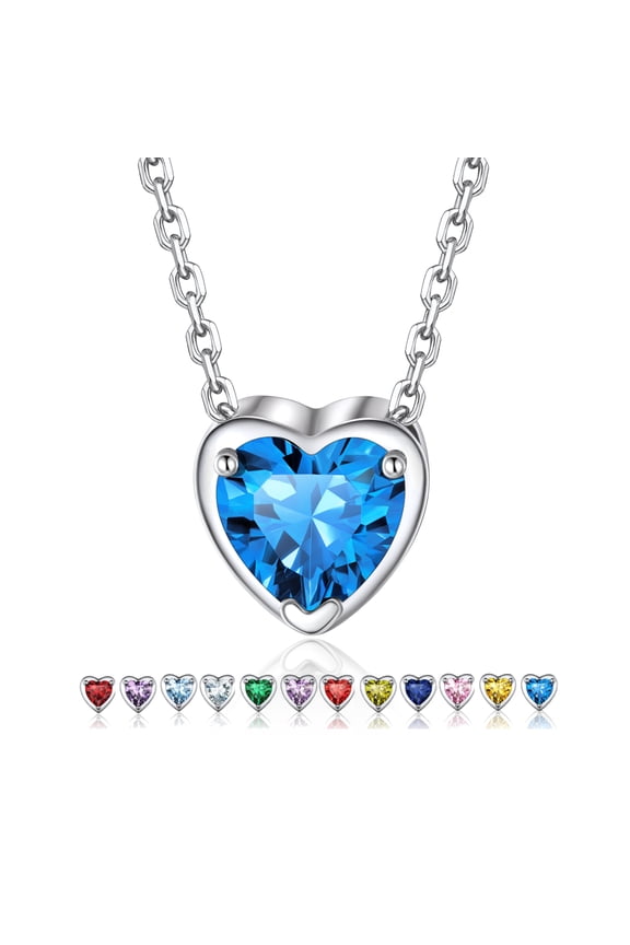 Heart Birthstone Pendant Necklaces for Women 925 Sterling Silver Fine Jewelry Birthday Anniversary Christmas Valentines Gift for Her