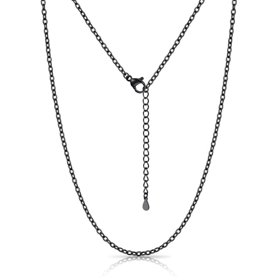 Silvora Black Chain Necklace for Women Rolo Cable Necklace Chain Replacement for Pendant 316L Stainless Steel Non Tarnish 2mm 16 Inch Jewelry Gifts for Wife Anniversary