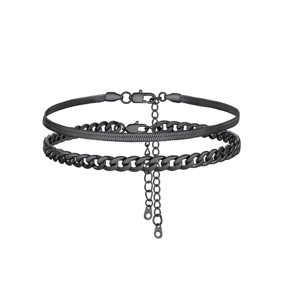 Silvora Black Layered Anklets for Women Stackable Flat Snakle Chain Cuban Link Chain Ankle Bracelet Set Waterproof Foot Chain Summer Beach Boho Jewelry Gifts for Mom Mothers Day