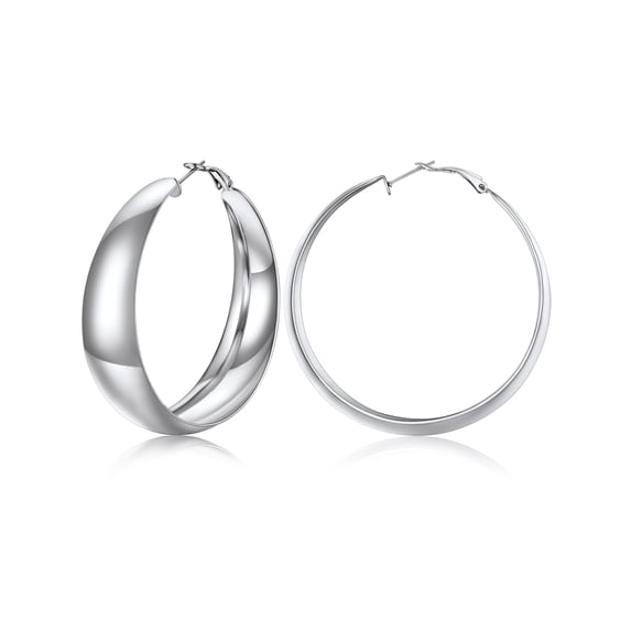 Silvora Chunky Hoop Earrings for Women Hypoallergenic Lightweight Large Thick Wide Silver Stainless Steel Hoops Earrings 60mm Jewelry Gifts for Daughter Birthday Christmas