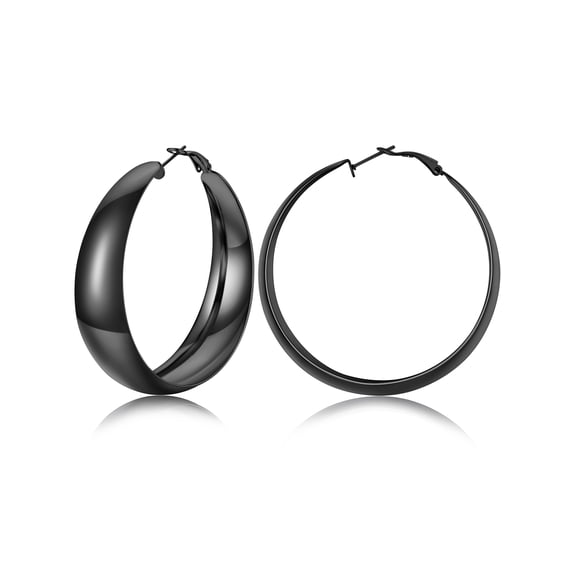 Silvora Chunky Hoop Earrings for Women Hypoallergenic Lightweight Large Thick Wide Stainless Steel Black Hoops Earrings 60mm Jewelry Gifts for Granddaughter Mom Mothers Day