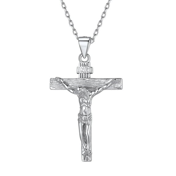 Silvora Crucifix Cross Pendant Necklace for Women Men Sterling Silver Jewelry Gift