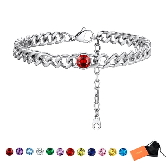 Silvora Cuban Link Chain Ankle Bracelet for Women Gold Plated January Birthstone Ankle Bracelet Dainty Foot Chain Simulated Garnet Gemstone Summer Beach Jewelry Gifts for Birthday Mothers Day