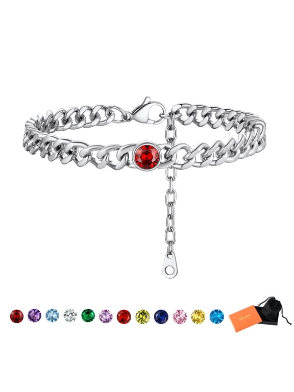 Cuban Link Chain Ankle Bracelet for Women Gold Plated January Birthstone Ankle Bracelet Dainty Foot Chain Simulated Garnet Gemstone Summer Beach Jewelry Gifts for Birthday Mothers Day