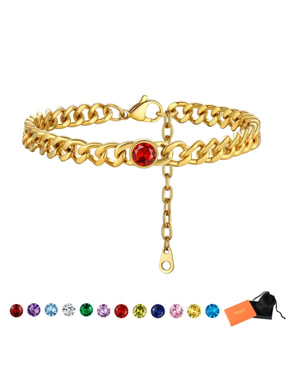 Cuban Link Chain Ankle Bracelet for Women Stainless Steel July Birthstone Ankle Bracelet Dainty Foot Chain Simulated Ruby Gemstone Jewelry Birthday Gifts for Sister Friends