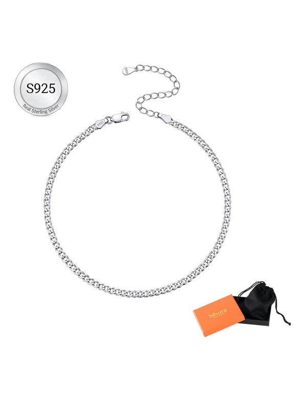 Cuban Link Chain Anklets for Women 925 Sterling Silver 8.6-10 Inch Adjustable Waterproof Ankle Bracelets Summer Beach Holiday, Birthday, Mothers Day Gifts