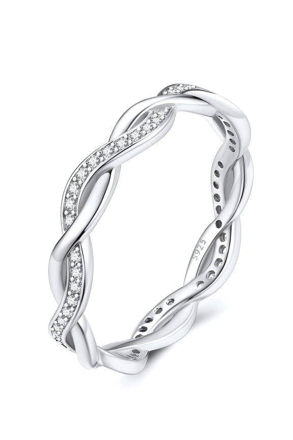 Stackable Rings for Women Sterling Silver Twisted Wedding Bands Cubic Zirconia Jewelry Gifts Size 4-12