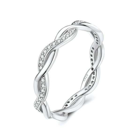 Silvora Stackable Rings for Women Sterling Silver Twisted Wedding Bands Cubic Zirconia Jewelry Gifts Size 4-12