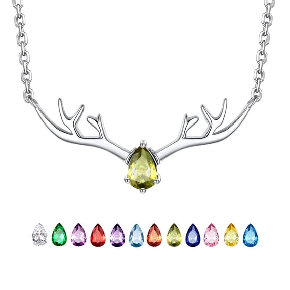 Silvora Silver Necklaces for Women Antler Deer Pendant Synthetic Peridot Gemstone Crystal Charm Necklaces Gift for Mothers Day, Christmas, Birthday, Valentines Day