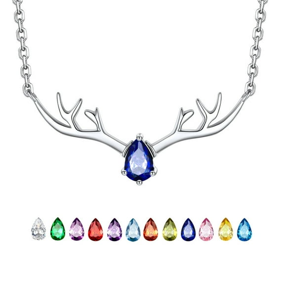 Silvora Silver Necklaces for Women Antler Deer Pendant Birthstone Necklace Ladies Trendy Charm Jewelry Mothers Day, Christmas, Birthday Gift for Her, September