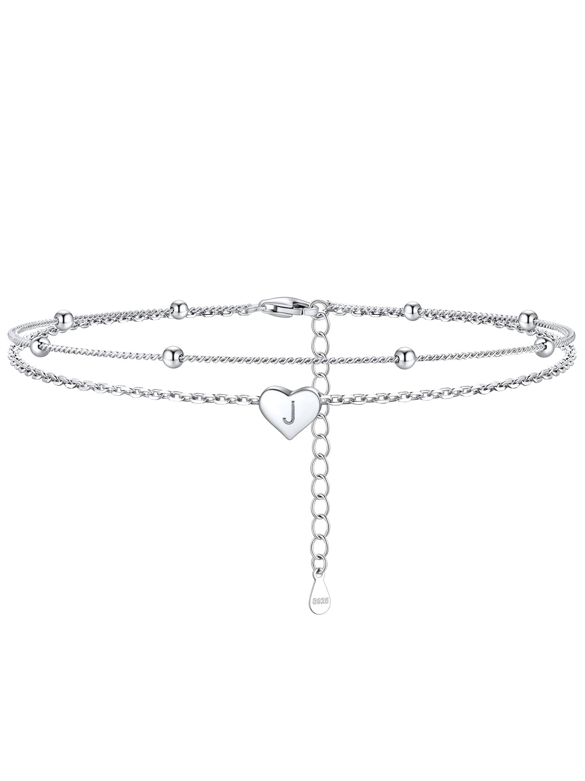 Silvora 925 Sterling Silver Double Layer Anklets for Women Initial Charm Letter Ankle Bracelet Waterproof Birthday Christmas Valentines Jewelry Gift