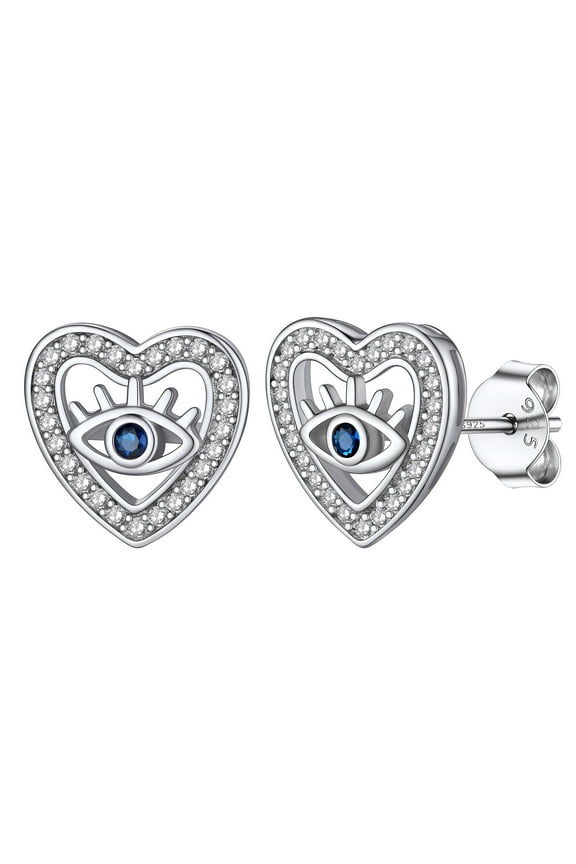 Evil Eye Heart Stud Earrings 925 Sterling Silver Earrings Third Bule Eye Ear Studs for Women