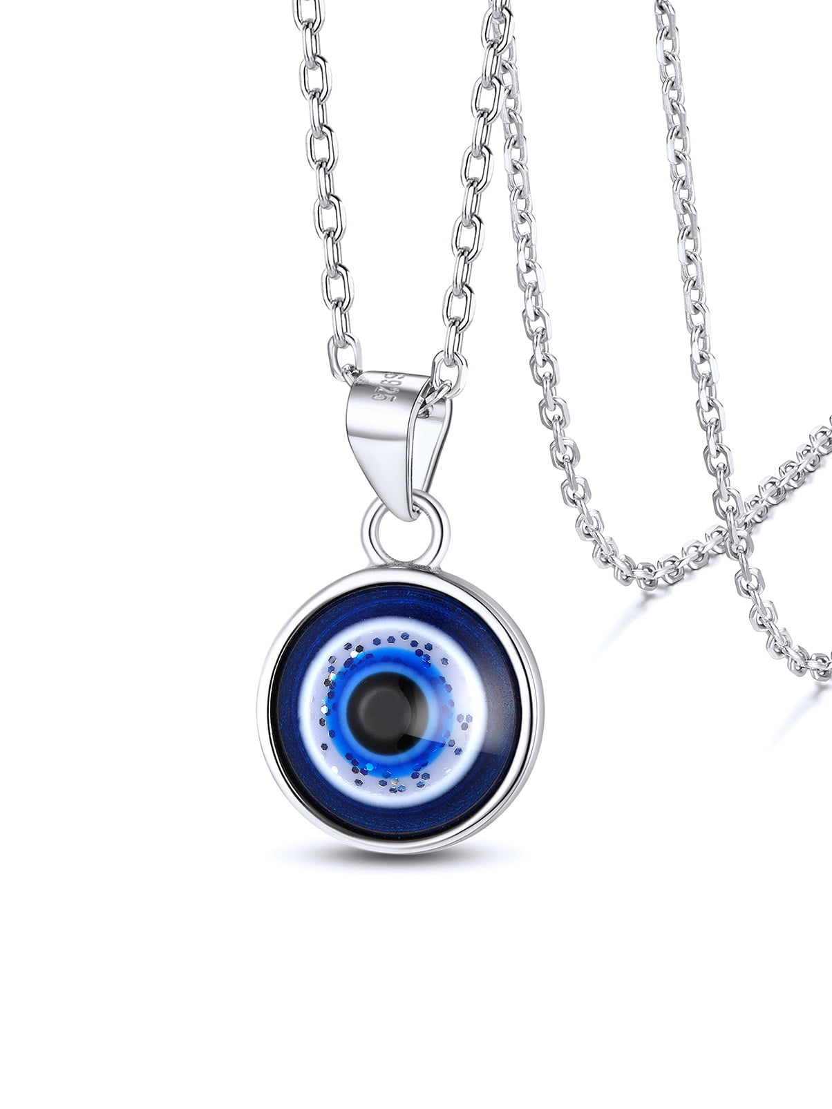 Silvora 925 Sterling Silver Evil Eye Pendant Necklace, Blue