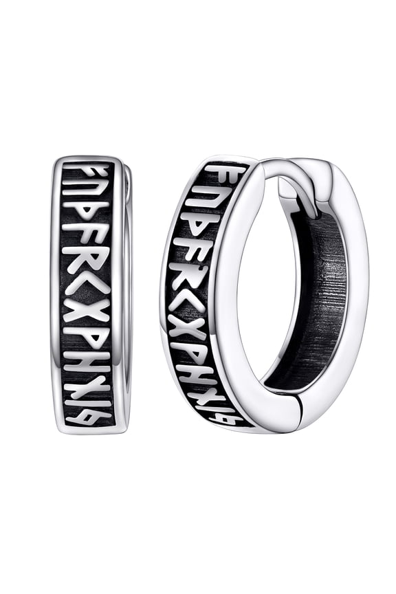 Fashion Viking Rune Hoop Earring 10mm 925 Sterling Silver Huggie Earrings for Men Women Jewelry Gift Christmas Father's Day