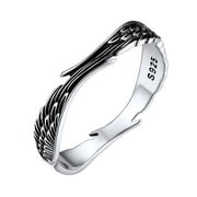 Silvora Feather Angel Wing 925 Sterling Silver Wedding Band Cool Ring Stacking Finger Ring for Women Men Size 9