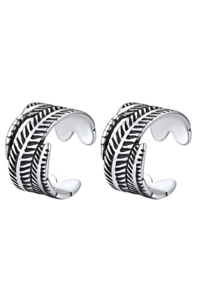 Sterling Silver Cuff Earrings for Women Men Vintage Feather Shape Non-Piercing Earring Jewelry Gift