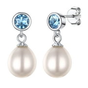 SILVORA Freshwater Cultured Pearl Earrings for Women Sterling Silver Stud Earrings with March Birthstone for Sensitive Ears