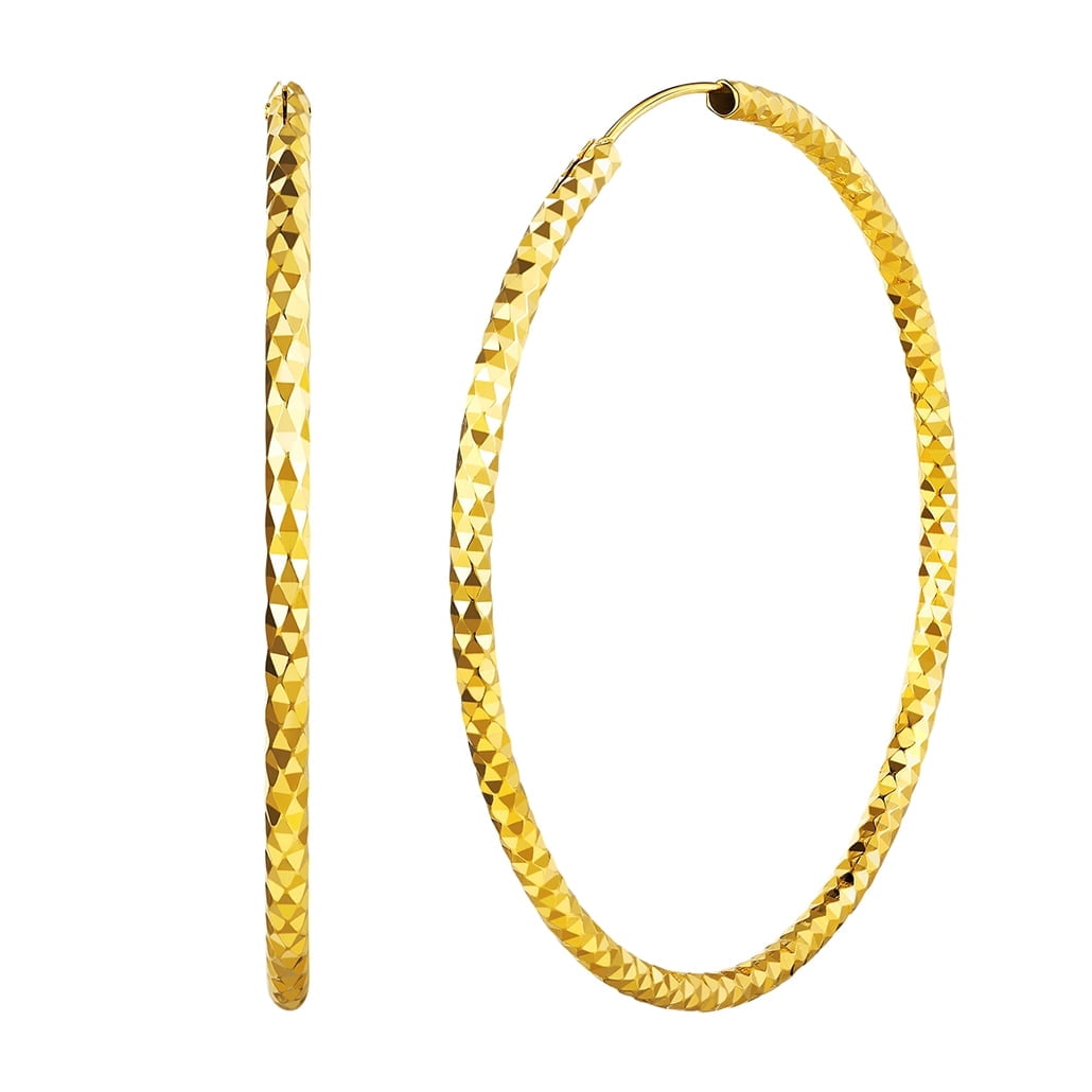 Silvora Gold Plated Large Hoop Earring for Women 70mm Multifaceted Triangle Cut Sterling Silver Hoops Jewelry Gift