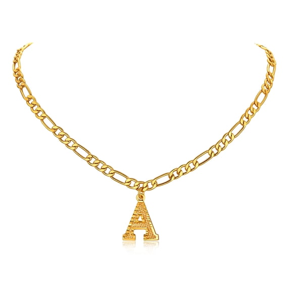 Silvora Gold Plated Initial A Necklaces for Women Figaro Chain 16 Inches Capital Letter Pendant Jewelry Gift for Mom Girlfriend Birthday Valentines Day Christmas