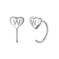 thumbnail image 1 of Silvora Half Hoop Earrings for Women Sterling Silver Heart Initial Earrings Minimalist Cartilage Piercing Open Huggie Ear Charms, Letter W, 1 of 8