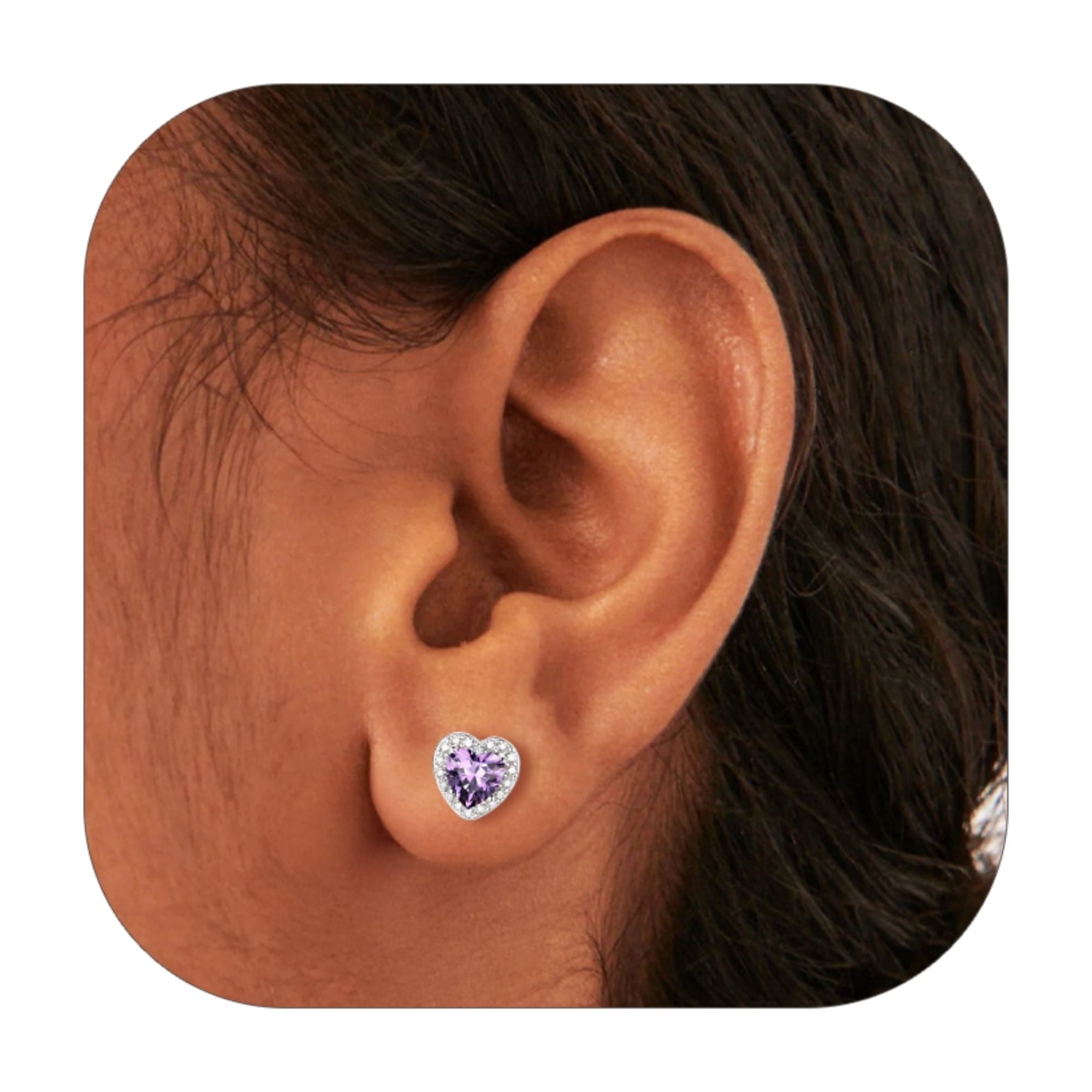 Silvora 925 Sterling Silver Heart Stud Earrings for Women February Birthstone Elegant Earring Birthday, Anniversary, Christmas Jewelry Gift