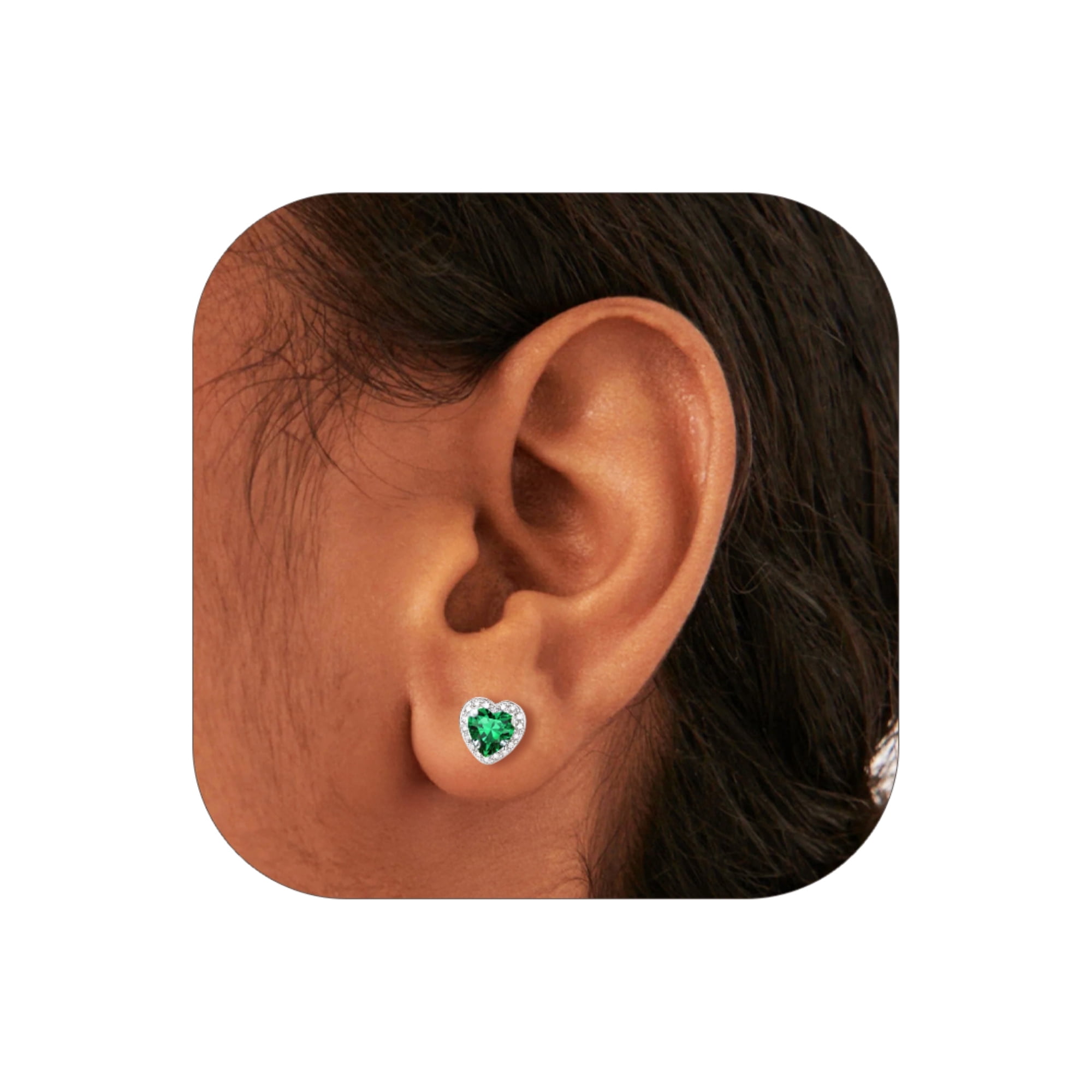 Silvora 925 Sterling Silver Heart Stud Earrings for Women May Birthstone Elegant Earring Birthday, Anniversary, Christmas Jewelry Gift