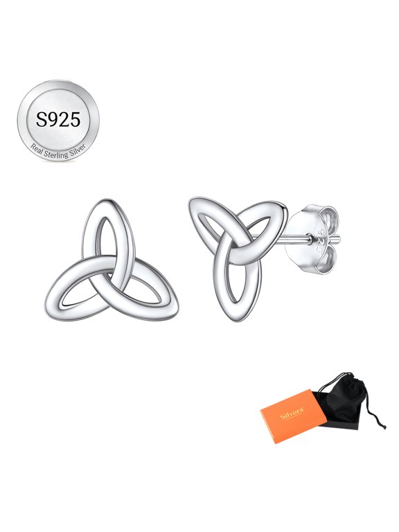 Sterling Silver Celtic Knot Stud Earrings for Women Irish Triquetra Knot Earrings Minimalist Everyday Jewelry Gifts for Girlfriend Valentine's Day