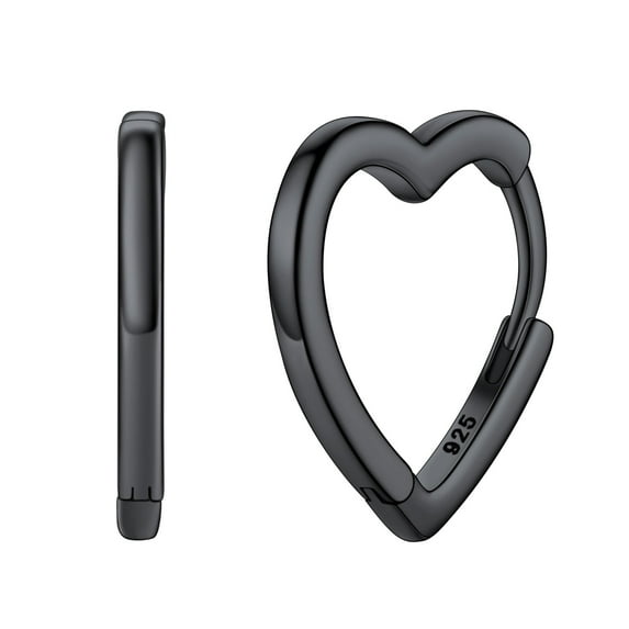 Silvora Hypoallergenic Heart Hoop Earrings for Women Black Polished Sterling Silver Earrings Sweet Love Jewelry for Everyday Wear