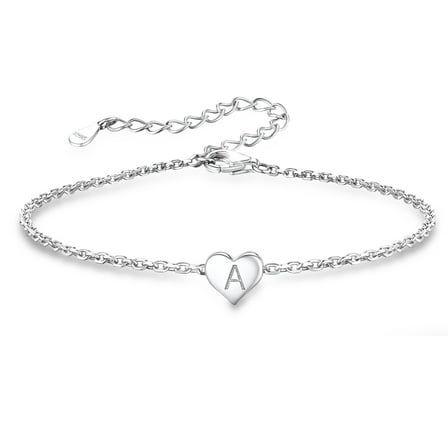 Silvora Initial Heart Bracelet Charms Bracelets 925 Sterling Silver Chain Bracelets for Women - Letter A