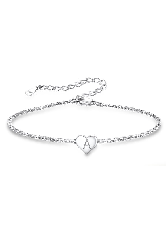 Initial Heart Bracelet Charms Bracelets 925 Sterling Silver Chain Bracelets for Women - Letter A