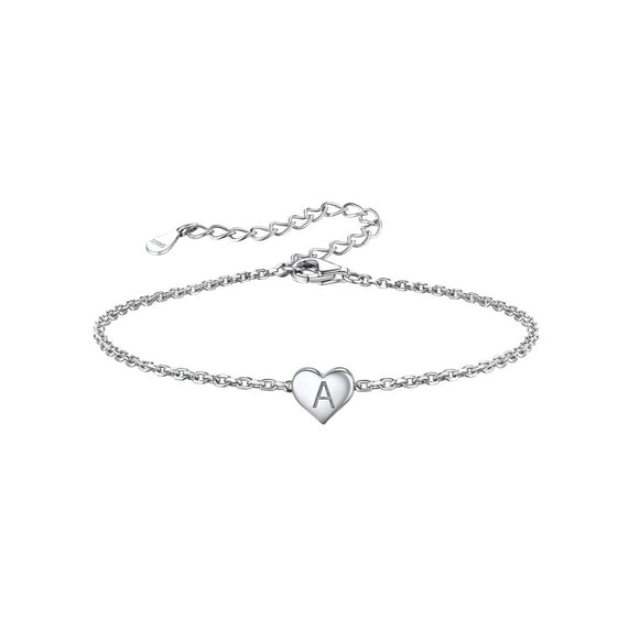 Silvora Initial Heart Bracelet Charms Bracelets 925 Sterling Silver Chain Bracelets for Women - Letter A