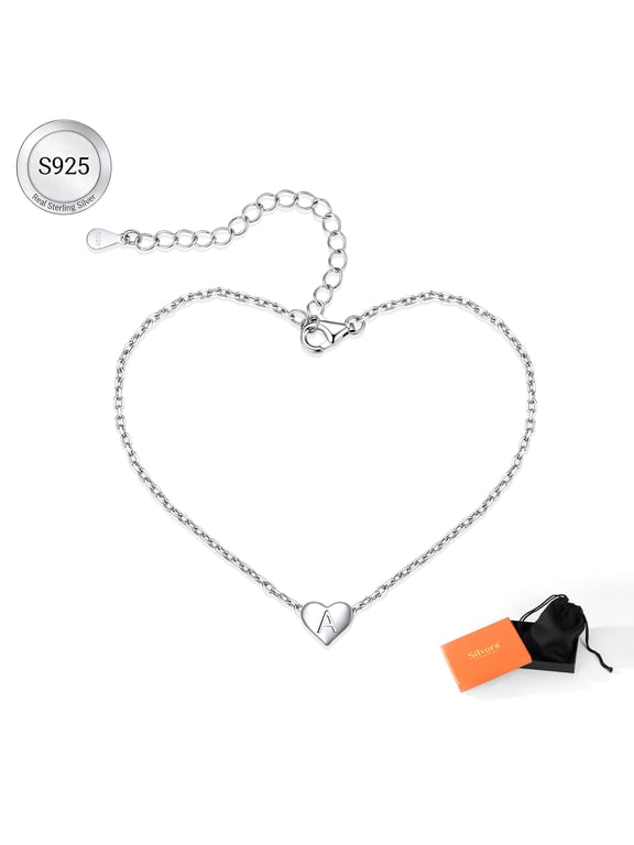 Initial Heart Bracelet for Women 925 Sterling Silver Chain Bracelets Charms Bracelets Birthday Anniversary Jewelry Gift for Daughter Girlfriend - Letter A